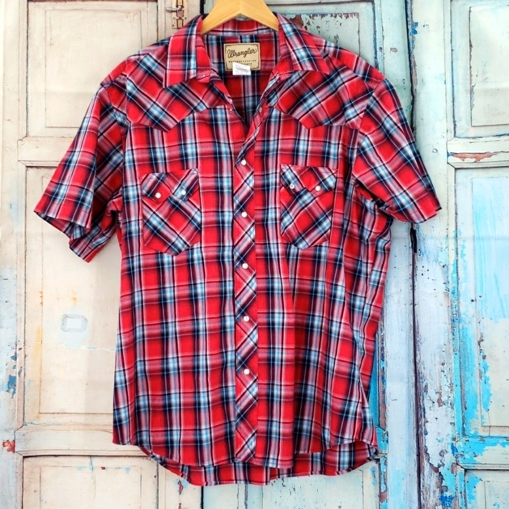 Wrangler‎ Plaid Pearl Button Snap Short Sleeve Shirt